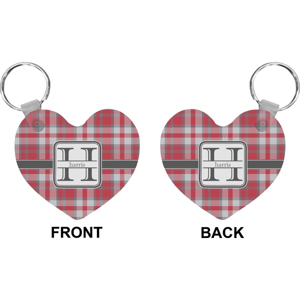 Red & Gray Plaid Heart Keychain (Front + Back)