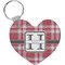 Red & Gray Plaid Heart Plastic Keychain w/ Name and Initial