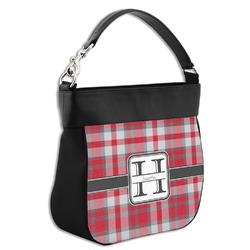Red & Gray Plaid Hobo Purse w/ Genuine Leather Trim w/ Name and Initial