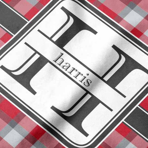 Red & Gray Plaid Hooded Baby Towel- Detail Close Up