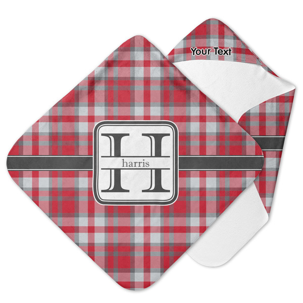 Custom Red & Gray Plaid Hooded Baby Towel (Personalized)