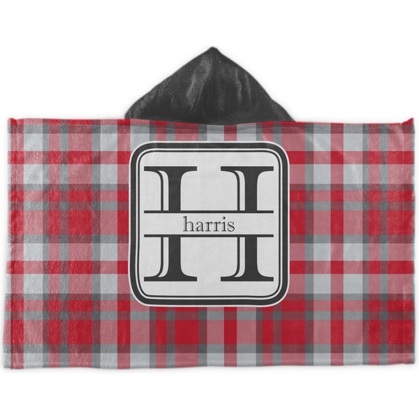 Custom Red & Gray Plaid Kids Hooded Towel (Personalized)