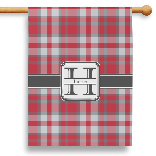 Custom Red & Gray Plaid 28" House Flag - Single Sided (Personalized)