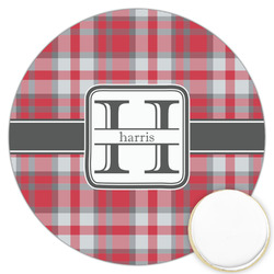 Red & Gray Plaid Printed Cookie Topper - 3.25" (Personalized)