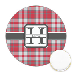 Red & Gray Plaid Printed Cookie Topper - Round (Personalized)