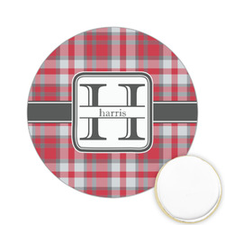 Red & Gray Plaid Printed Cookie Topper - 2.15" (Personalized)