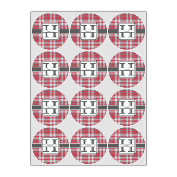 Red & Gray Plaid Icing Circle - Small - Set of 12