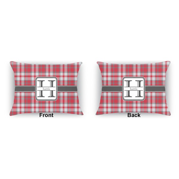Red & Gray Plaid  Indoor Rectangular Burlap Pillow (Front and Back)