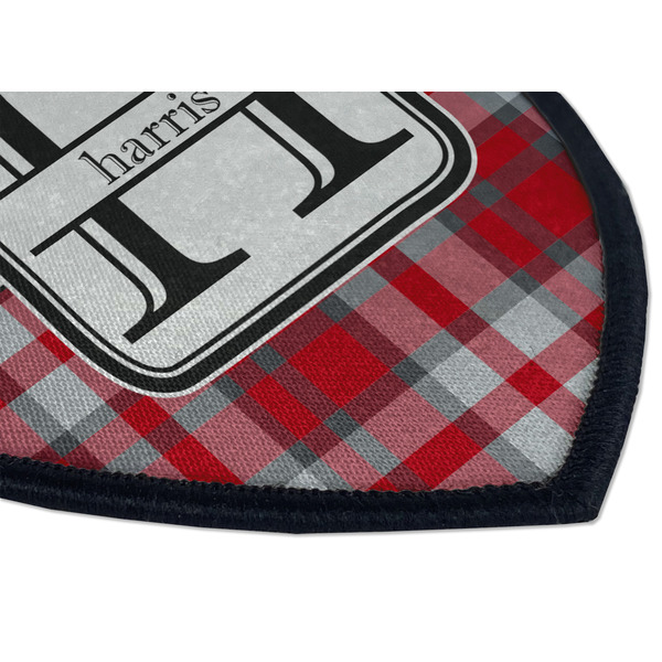 Red & Gray Plaid Iron on Shield 3 Detail