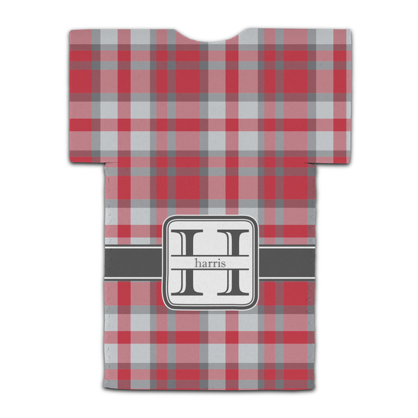 Red & Gray Plaid Jersey Bottle Cooler - BACK (flat)