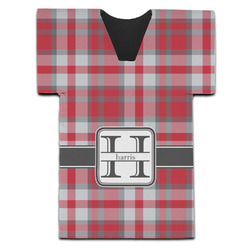 Red & Gray Plaid Jersey Bottle Cooler (Personalized)