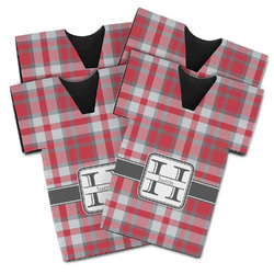 Red & Gray Plaid Jersey Bottle Cooler - Set of 4 (Personalized)