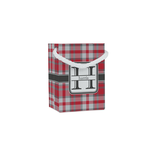Custom Red & Gray Plaid Jewelry Gift Bags - Gloss (Personalized)