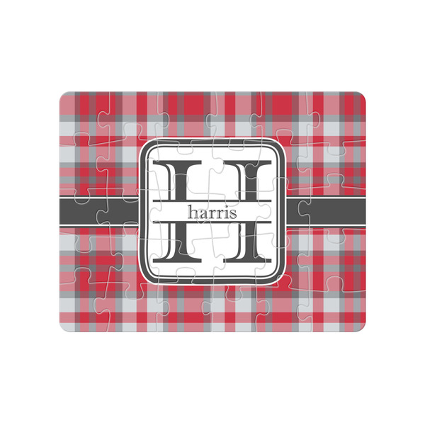 Custom Red & Gray Plaid Jigsaw Puzzles (Personalized)