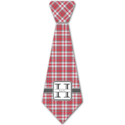 Red & Gray Plaid Iron On Tie - 4 Sizes w/ Name and Initial
