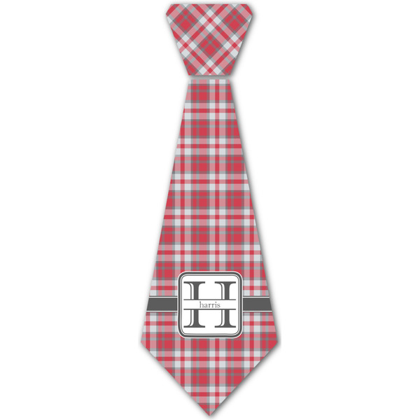 Custom Red & Gray Plaid Iron On Tie - 4 Sizes w/ Name and Initial