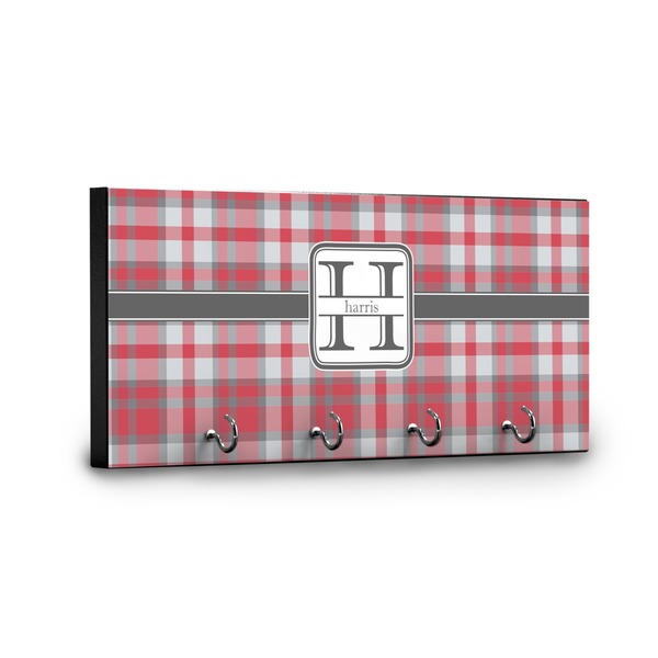 Red & Gray Plaid Key Hanger - Front View with Hooks