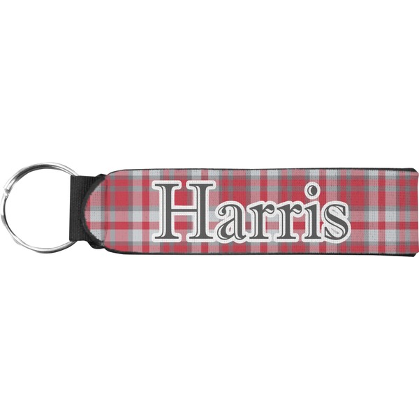 Custom Red & Gray Plaid Neoprene Keychain Fob (Personalized)