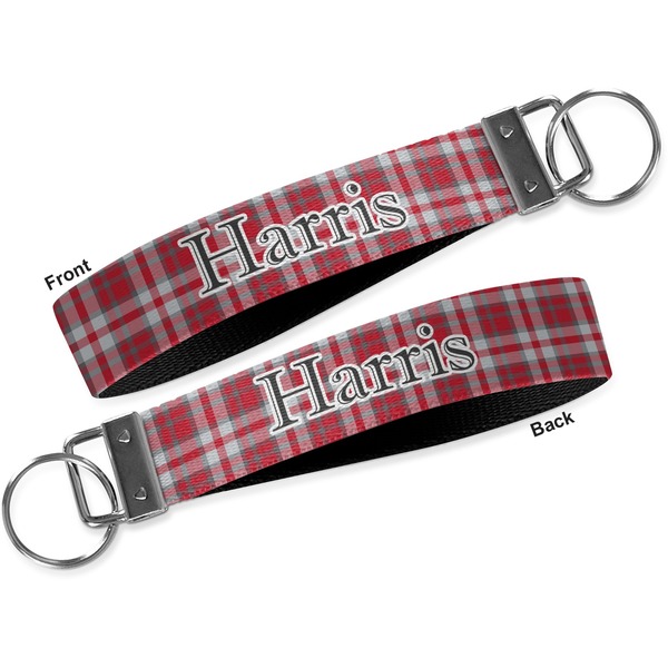 Red & Gray Plaid Key-chain - Metal and Nylon - Front and Back