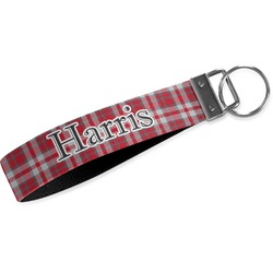 Red & Gray Plaid Webbing Keychain Fob - Large (Personalized)
