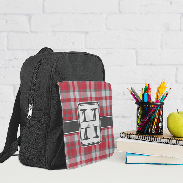 Red & Gray Plaid Kid's Backpack - Lifestyle