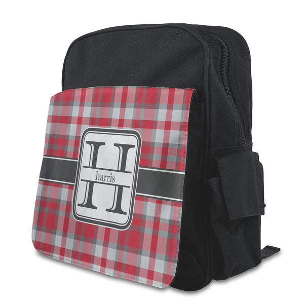 Custom Red & Gray Plaid Preschool Backpack (Personalized)