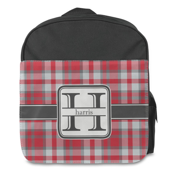 Red & Gray Plaid Kids Backpack - Front