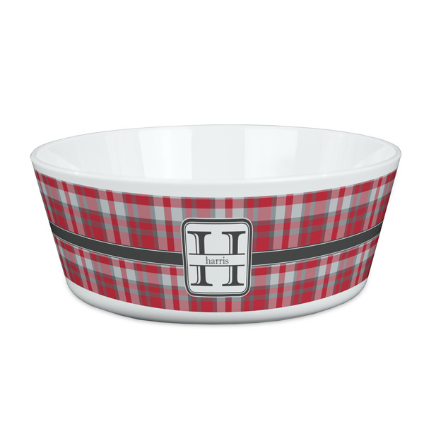 Custom Red & Gray Plaid Kid's Bowl (Personalized)