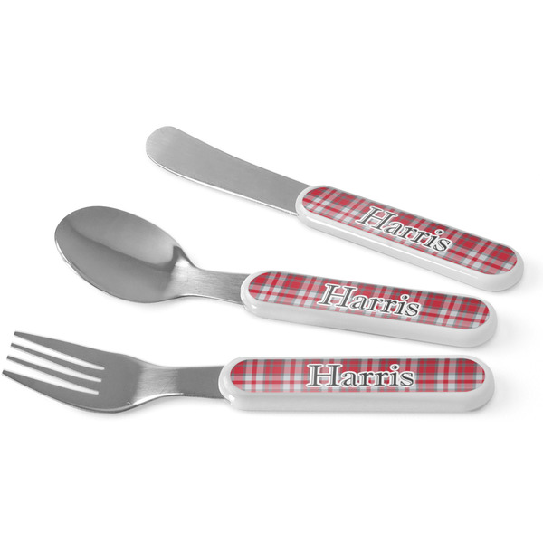 Custom Red & Gray Plaid Kid's Flatware (Personalized)
