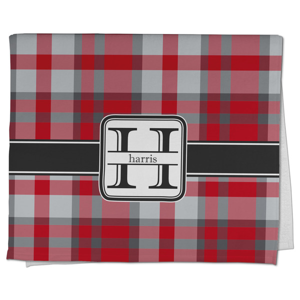 Custom Red & Gray Plaid Kitchen Towel - Poly Cotton w/ Name and Initial