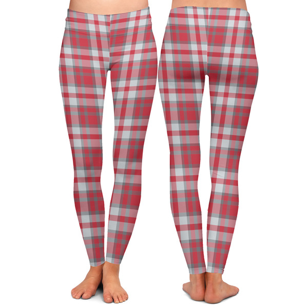 Red & Gray Plaid Ladies Leggings - Front and Back