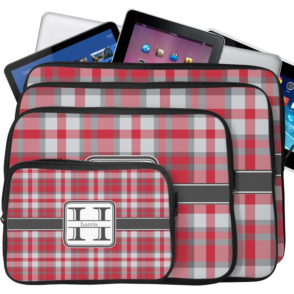 Red & Gray Plaid Laptop Case Sizes