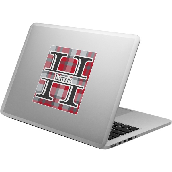 Custom Red & Gray Plaid Laptop Decal (Personalized)