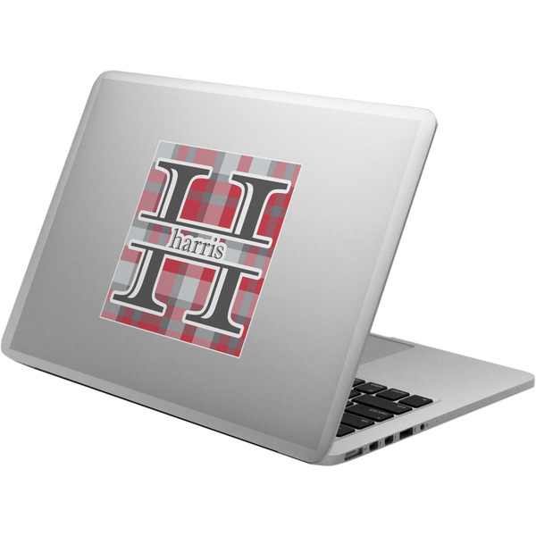 Custom Red & Gray Plaid Laptop Decal (Personalized)