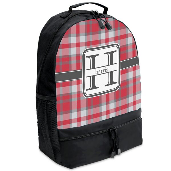 Custom Red & Gray Plaid Backpacks - Black (Personalized)