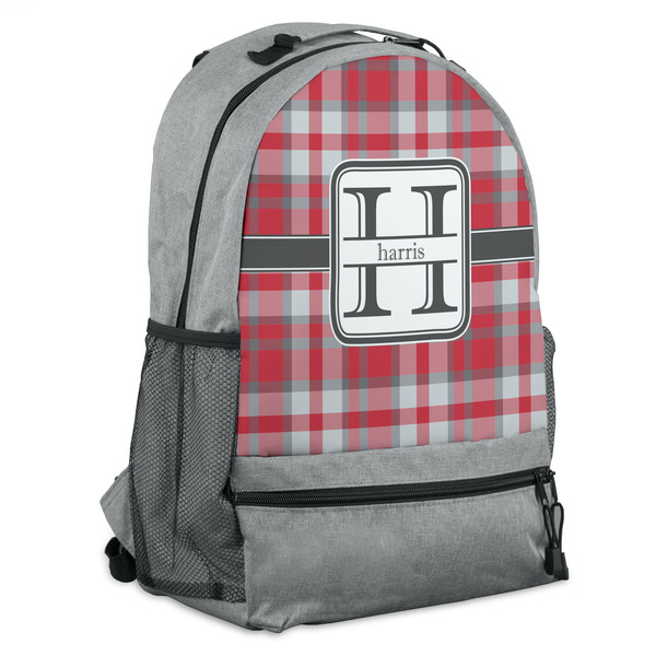 Custom Red & Gray Plaid Backpack (Personalized)