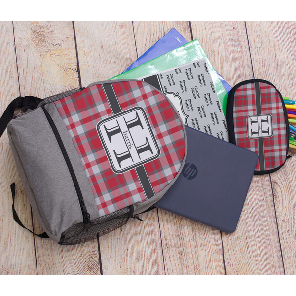 Red & Gray Plaid Large Backpack - Gray - With Stuff