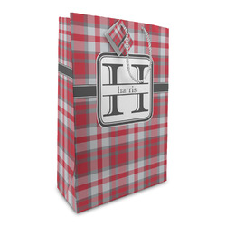 Red & Gray Plaid Large Gift Bag (Personalized)