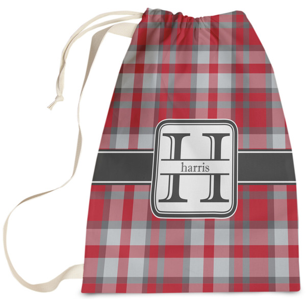 Custom Red & Gray Plaid Laundry Bag (Personalized)