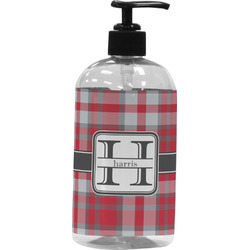 Red & Gray Plaid Plastic Soap / Lotion Dispenser (Personalized)