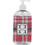 Red & Gray Plaid Plastic Soap / Lotion Dispenser (16 oz - Large - White) (Personalized)