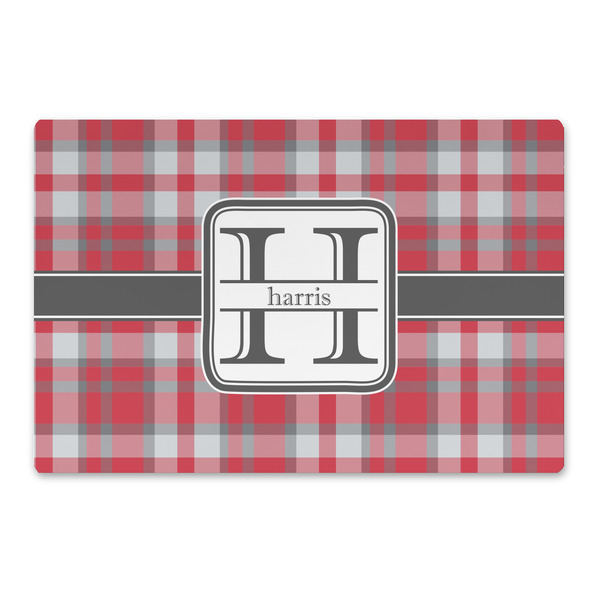 Custom Red & Gray Plaid Large Rectangle Car Magnet (Personalized)