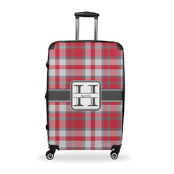 Red & Gray Plaid Suitcase - 28" Large - Checked w/ Name and Initial