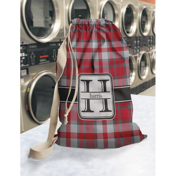 Red & Gray Plaid Laundry Bag in Laundromat
