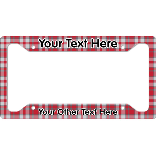 Custom Red & Gray Plaid License Plate Frame (Personalized)