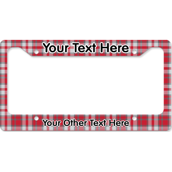 Custom Red & Gray Plaid License Plate Frame - Style B (Personalized)