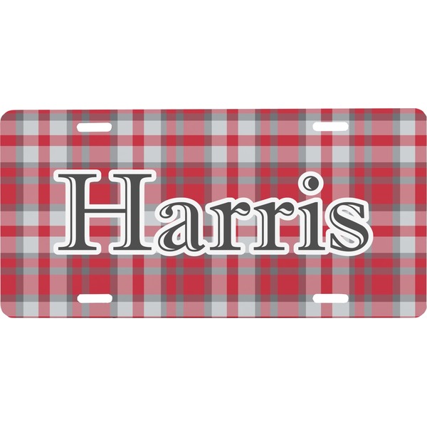Custom Red & Gray Plaid Front License Plate (Personalized)