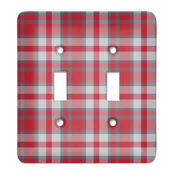 Custom Red & Gray Plaid Light Switch Cover (2 Toggle Plate)