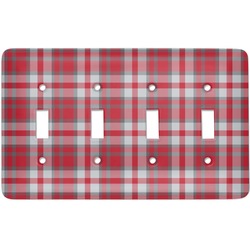 Red & Gray Plaid Light Switch Cover (4 Toggle Plate)
