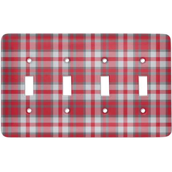 Custom Red & Gray Plaid Light Switch Cover (4 Toggle Plate)